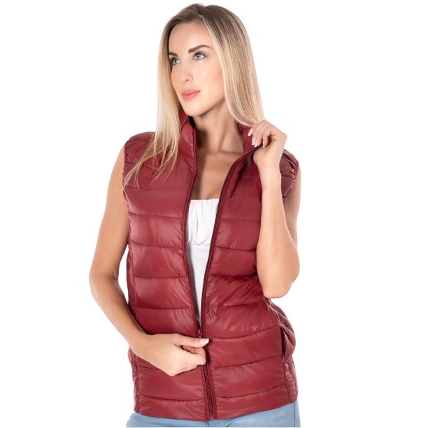 Chaleco Ligero Para Dama, Acolchonado Cuello alto, Ligero, Con Cremallera, Chaleco Basico Puffer Acolchado Para Dama
