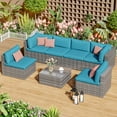thumbnail image 7 of CozyHome Outdoor 7-Piece Patio Furniture Set, Wicker Patio Conversation Sets with Cushions and Coffee Table, All Weather Outdoor Modular Sectional Sofa for Porch Balcony Backyard Deck, Light Blue, 7 of 7