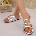 thumbnail image 6 of HomeDM Women's Flat Strappy Sandals Summer Open Toe Slip On Beach Slide Sandals for Travel Vacation Casual Wear, Silver Size 6, 6 of 9
