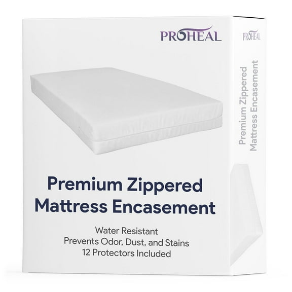 Proheal Hospital Bed Mattress Protector, Zippered, Water Resistant - Protects from Odor, Dust, and Stains - 36" x 80" x 6" - 12 Pieces