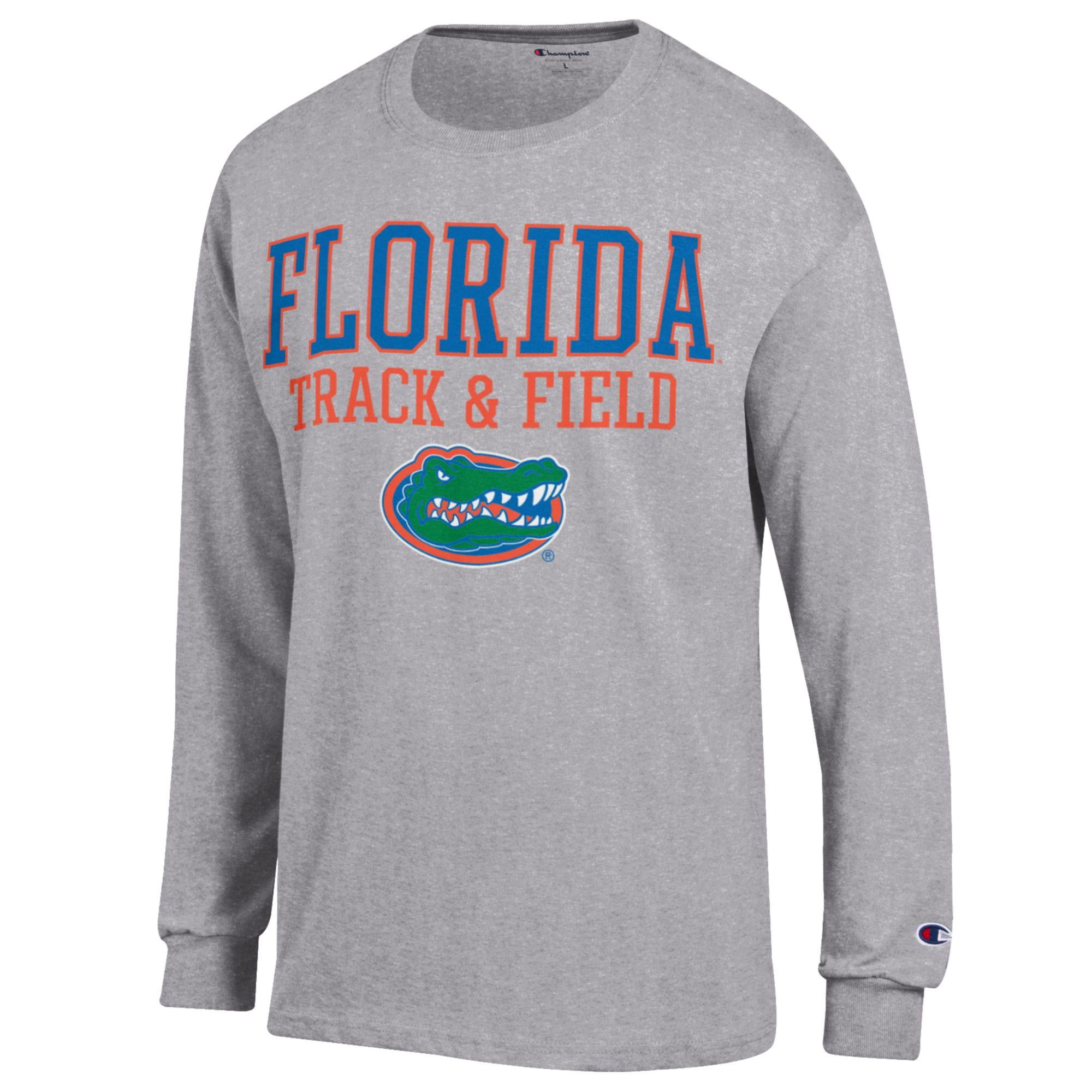 Men's Champion  Gray Florida Gators Track & Field Stacked Logo Long Sleeve T-Shirt