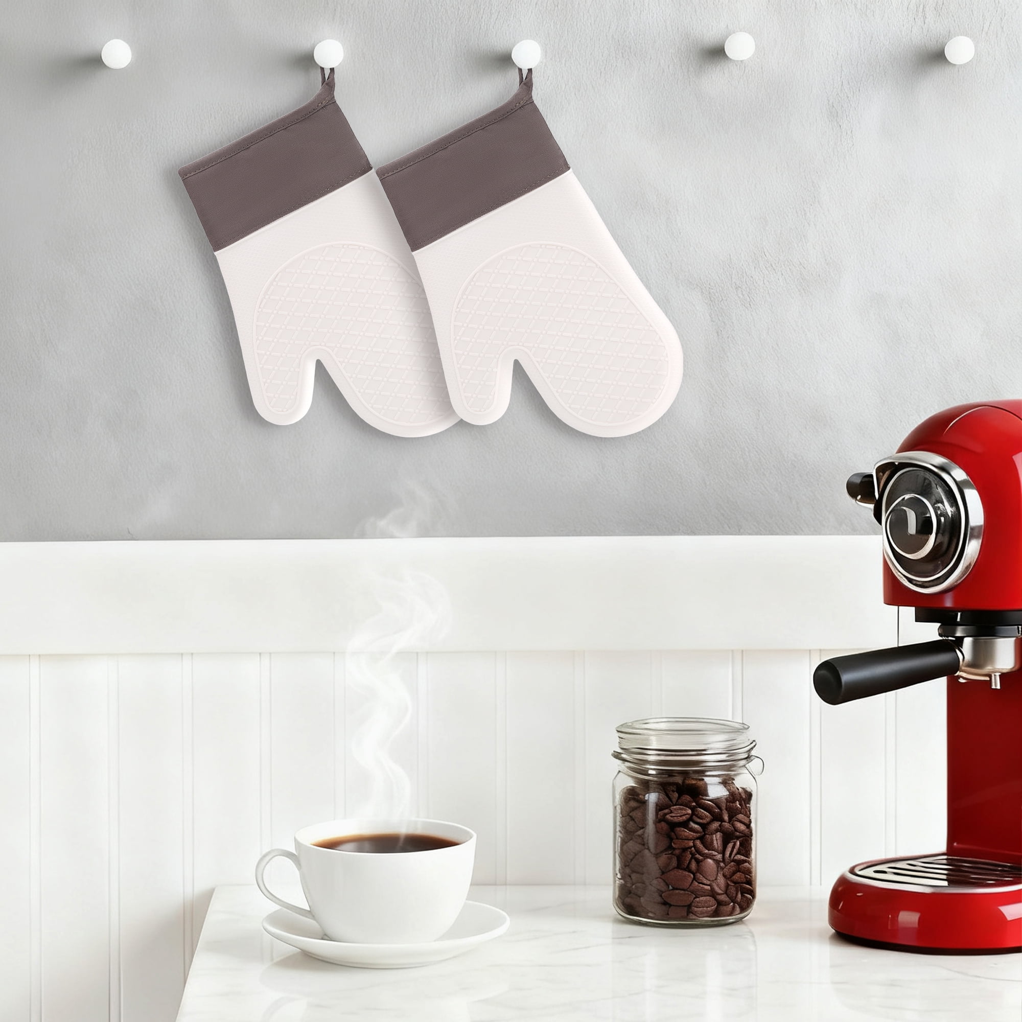 Unique Bargains 2pcs Soft Silicone and Cotton Heat-Resistant Oven Mitts White 11.2" x 7.7"