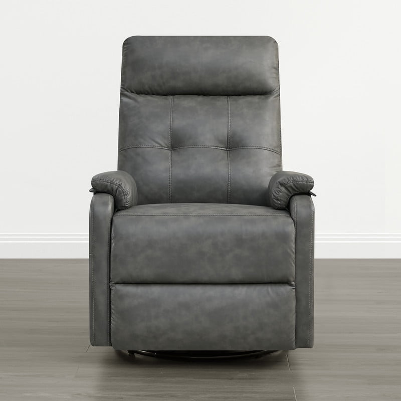 Spruce & Spring Manual Swivel Recliner Chair with Storage Pocket & Cup Holders for Living Room & Bedroom, Gray Faux Leather