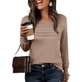thumbnail image 4 of Tauxra Women's Long Sleeve Pleated Top, Casual Round Neck Blouse with Soft Textured Fabric, Versatile Tunic Top for Daily Wear and Office Outfits, 4 of 7