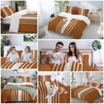thumbnail image 6 of Burnt Orange Beige Striped Bedding 3 Piece Duvet Cover Set Twin Size, Modern Farmhouse Retro Lines Soft Microfiber Comforter Cover with Zipper Closure & Pillowcases, FadeResistant Quilt Cover, 6 of 9