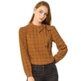 thumbnail image 1 of Camide cuadros de cuadrícucon cuello de pajaripamujer Blusas de trabajo de oficimarrón XL, 1 of 6