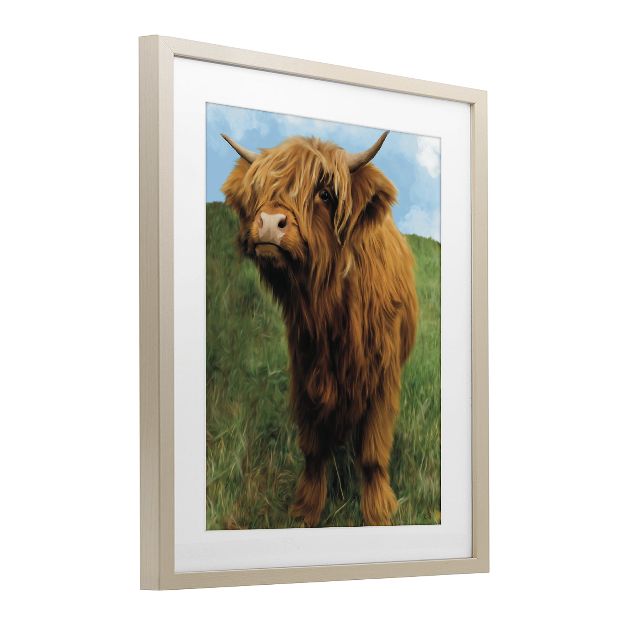 Stupell Industries Mini Highland Cow Calf Birch Framed Print Under Glass, design by Renel Peters