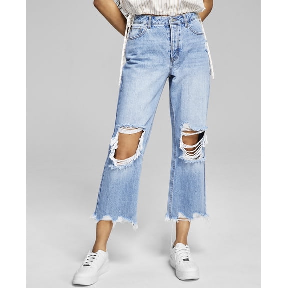 Now This Womens Cotton Ripped Cropped Wide Leg Jeans Pryer 30