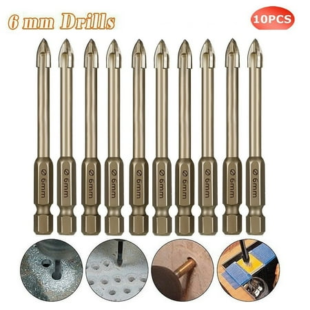 

Sufanic 10Pcs 6mm Tile Porcelain Drill Bit Marble Ceramic Glass Brick Hex Shank Spear Head