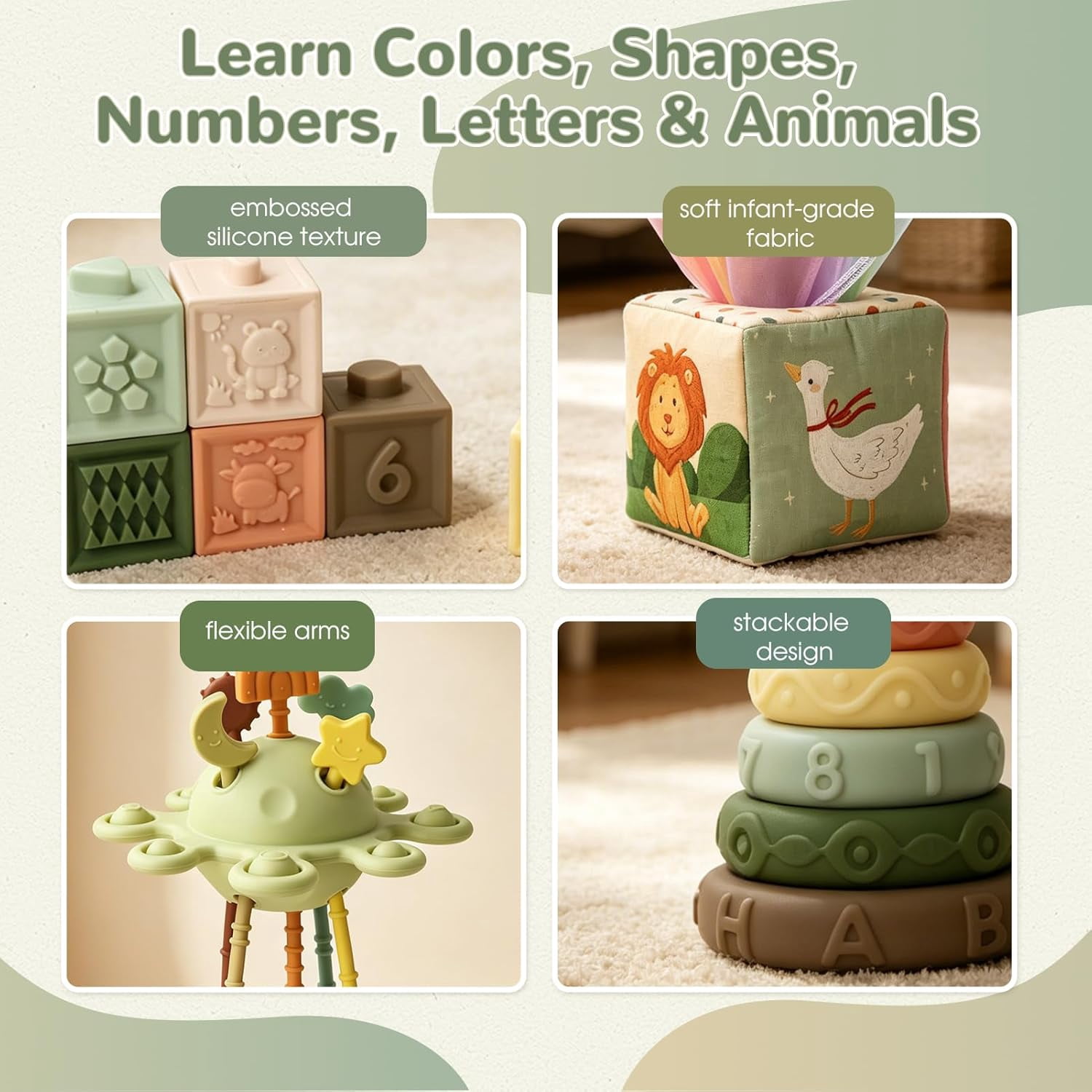 Montessori Toys for Babies 6-12 Months, Shape Sorter Toys, Baby Blocks, Tissu Toys Gift for 6-36 Months Girls Boys
