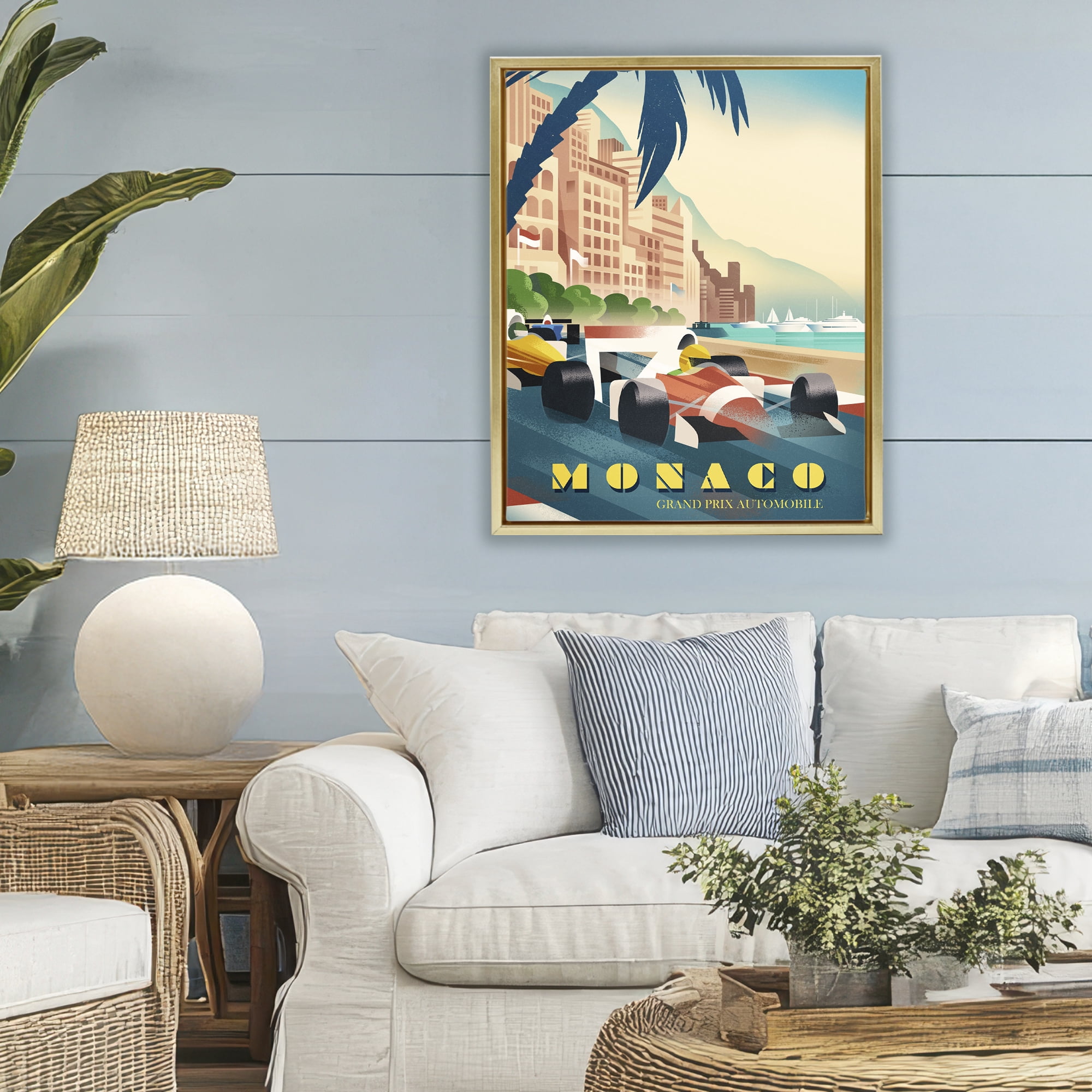 Stupell Industries Monaco Grand Prix Racing Gold Framed Floater Canvas Wall Art, design by Martin Wickstrom