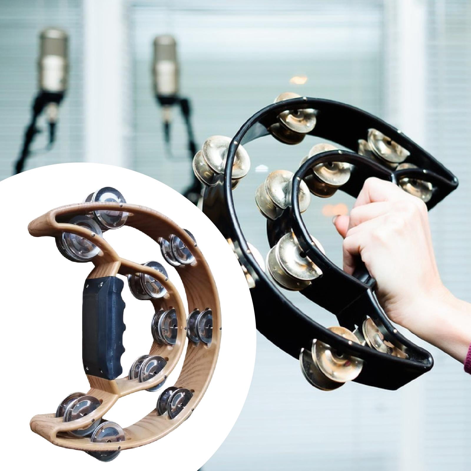 JWQFBC Double Row Tambourine Hand Bell Compact Half Moon Percussion Drum Favors Musical
