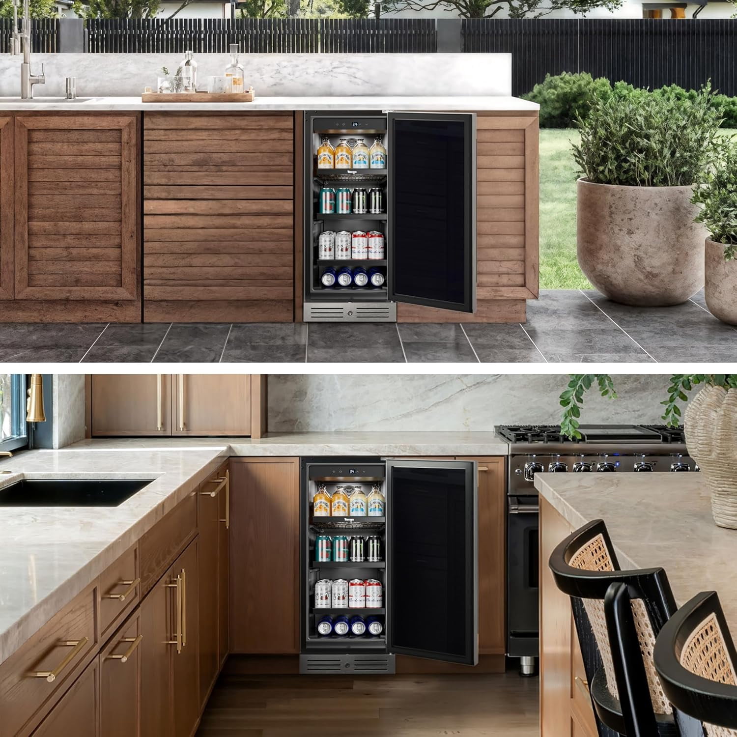 Yeego 15 Inch Beverage Refrigerator, 100 Can Beverage Cooler with Stainless Steel Door, Built-in Outdoor Refrigerator for Soda, Beer, Wine