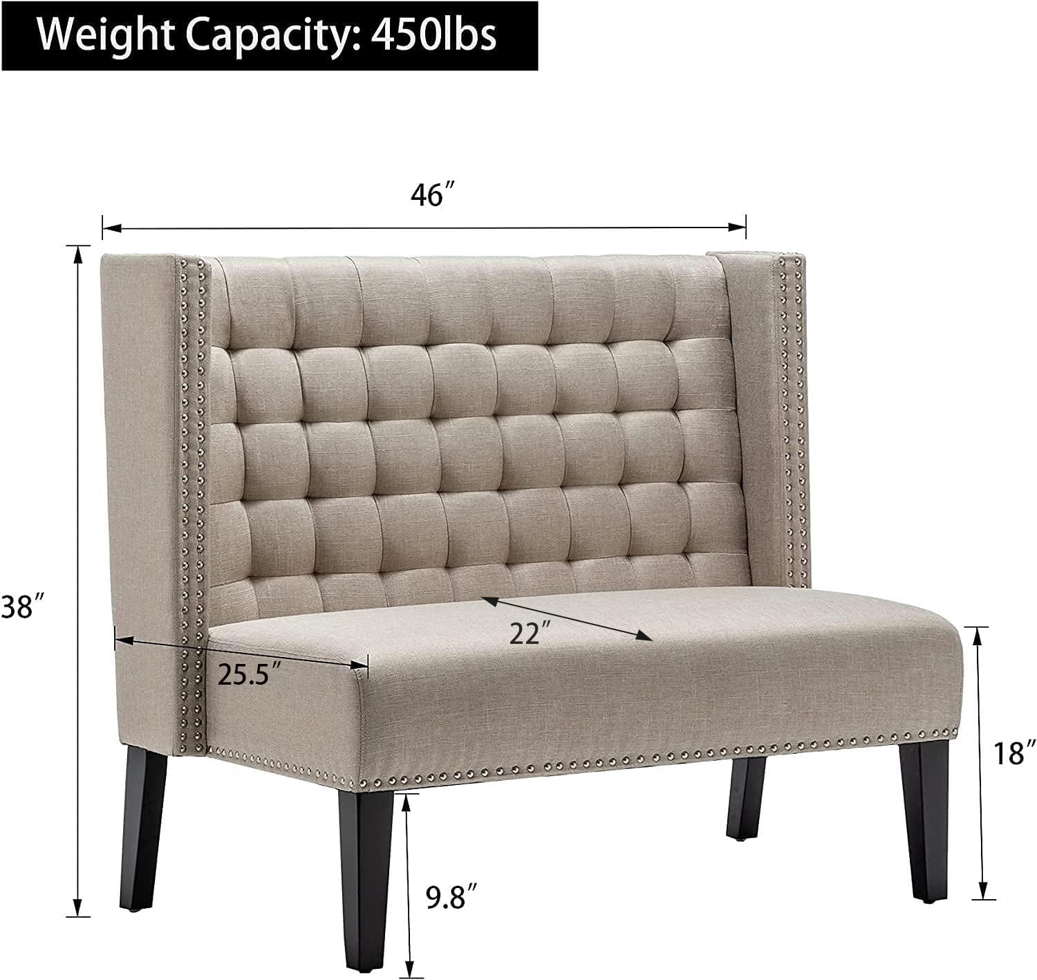 Andeworld Modern Loveseat Settee  Sofa Upholstered Banquette Couch for Dining Living Room Hallway or Entryway Seating Funiture with Wooden Legs,Putty