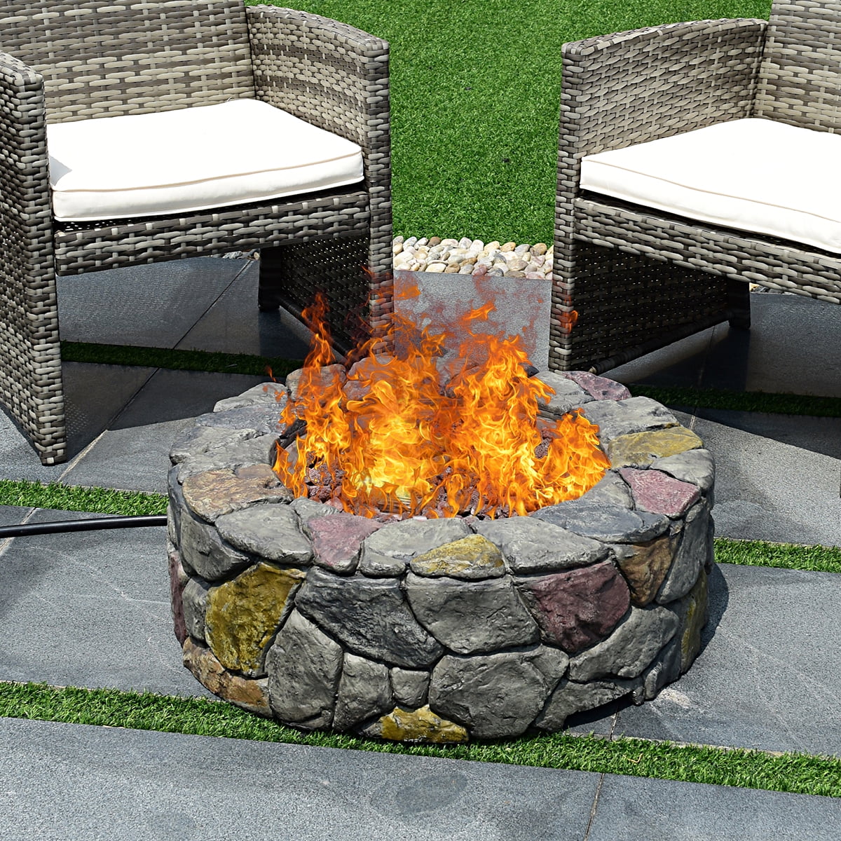 Topbuy Outdoor 40000 BTU Gas Fire Pit Table Electronic Propane Ignition Lava Rock Grey