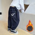 thumbnail image 2 of Cdudpw Boy's Kids Baggy Jeans Elastic Waist Pull On Denim Pants Winter Straight Wide Leg, 2 of 6