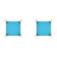 thumbnail image 3 of 1.0 Ct Princess Cut Studs Blue Turquoise 14K Rose Solid Solid Gold Everyday Dainty Earrings Push Back, 3 of 7