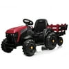 Ktaxon 12V7Ah Ride On Tractor Kids Agricultural Vehicle with Rear Bucket 6-Wheeler Red
