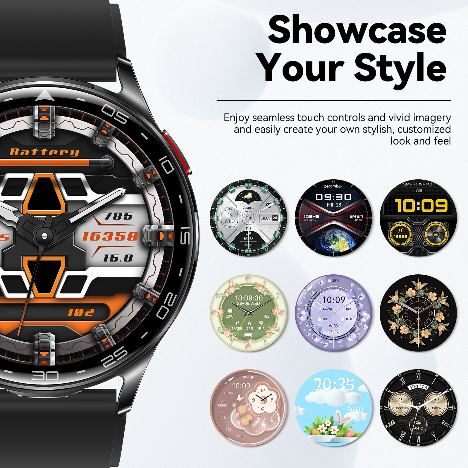 JELLOO T97 Smart Watch for Men Women with Earbuds Bluetooth Call 1.39" HD Screen Outdoor Sports Smartwatch with 100+ Sport Modes IP67 Waterproof Compatible with iOS Android, 1pc