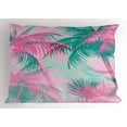 thumbnail image 1 of Palm Leaf Pillow Sham Beach Party Theme Vibrant Composition with Pink and Green Trees Vintage, Decorative Standard Size Printed Pillowcase, 26 X 20 Inches, Pink Teal White, by Ambesonne, 1 of 2