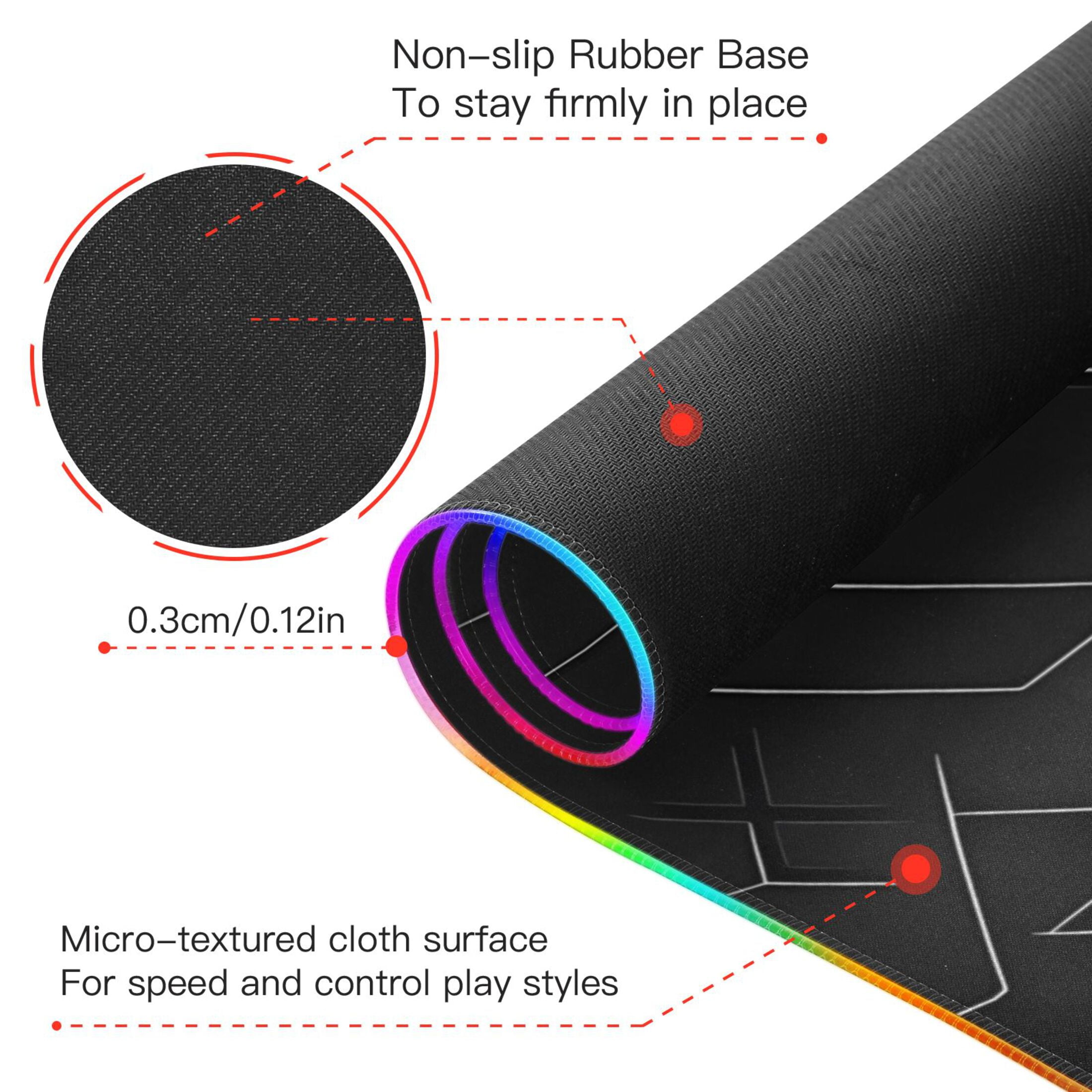 RGB Gaming Mouse Pad 15W Wireless Charging Large Waterproof Desk Mat 13 Light Modes Mousepad 35.4x15.7 Black Simple Geometric Lines