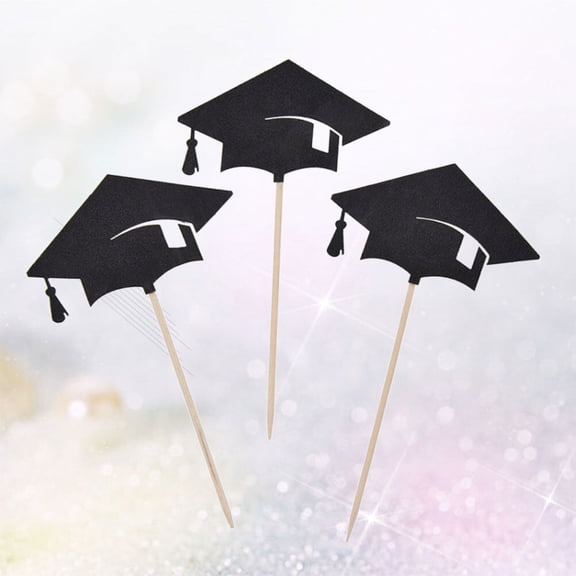 COSMOBETTY Paper Cake Decorations Black Graduation Party Picks for Cupcakes and Desserts 36pcs