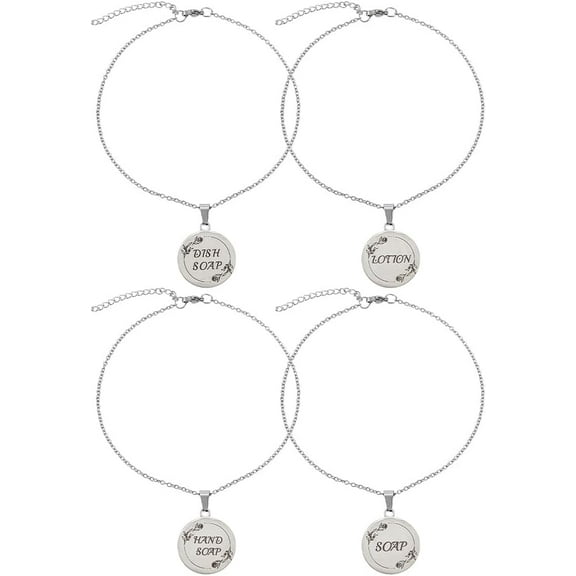 4Pcs Soap and Lotion Dispenser Tags 304 Stainless Steel Soap Lotion Dispenser Chain 27cm Flat Round Double-Sided Labels for Farmhouse Dispensers Rustic Bathroom Kitchen Decor