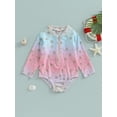 thumbnail image 2 of Toddler Girls Long Sleeve Bathing Suit Crew Neck Zipper Swimwear Gradient Color Swimsuit, 2 of 6