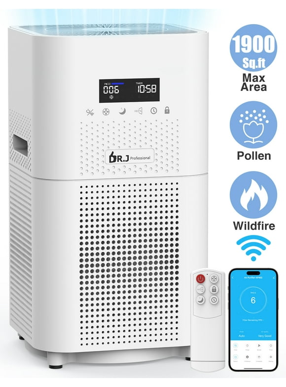 Smart WiFi Air Purifiers for Home Large Room up to 1900ft, HEPA Air Purifier for Bedroom, Air Purifiers for Allergies and Asthma, Pollen, Wildfire/Smoke, Pets Hair, Odors, Dust