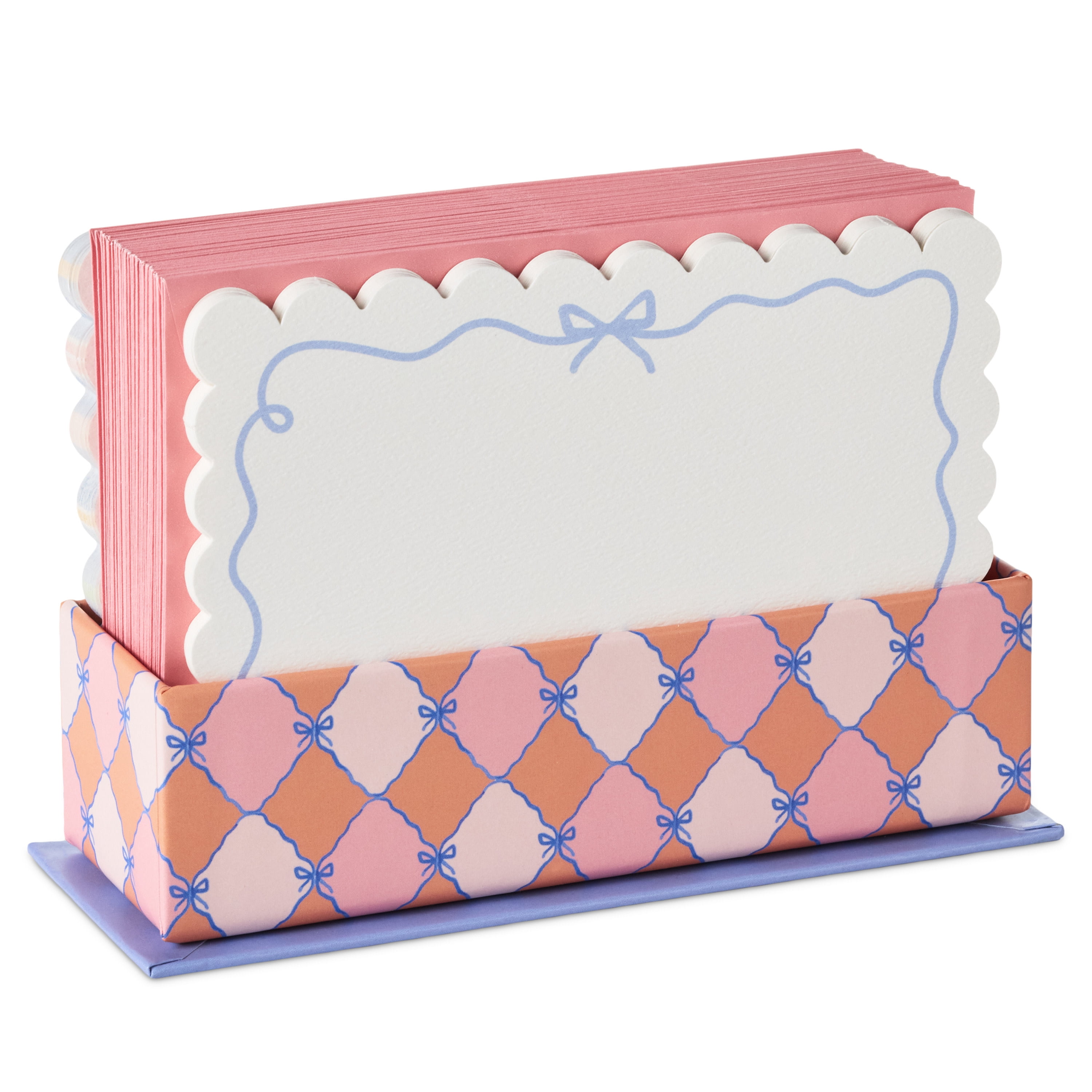 Hallmark Assorted Blank Flat Note Cards in Caddy (Scallops Bows), 40 Count
