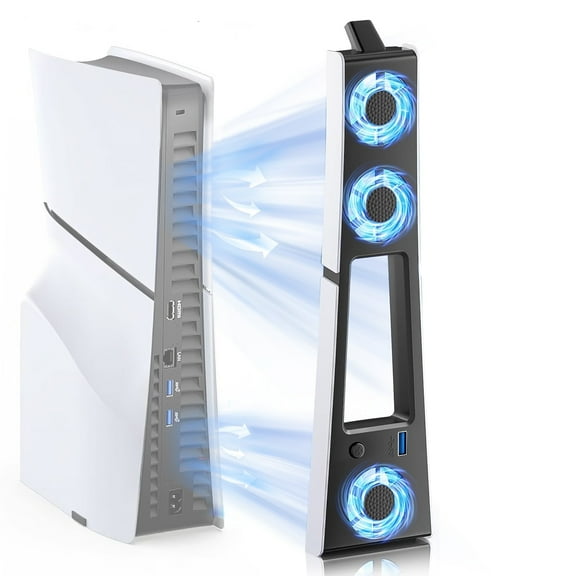 EEEkit Cooling Fan Fit for PS5 Slim Disc/Digital Editions, Silent Efficient Cooler with 2 Adjustable Fans, USB 3.0 Port