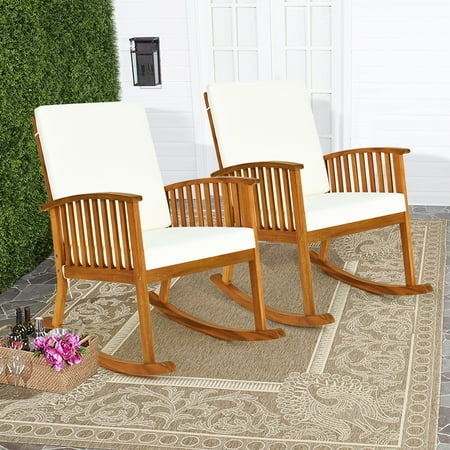 Costway 2PC Acacia Wood Rocking Chair Garden Lawn W/ Cushion | Walmart