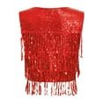 thumbnail image 4 of YONGHS Womens Sequin Fringe Vest Sparkle Open Front Waistcoat Party Prom Glitter Tassel Vest Red S, 4 of 7