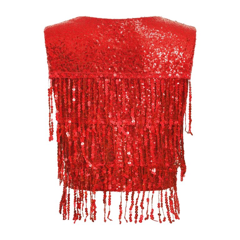 YONGHS Womens Sequin Fringe Vest Sparkle Open Front