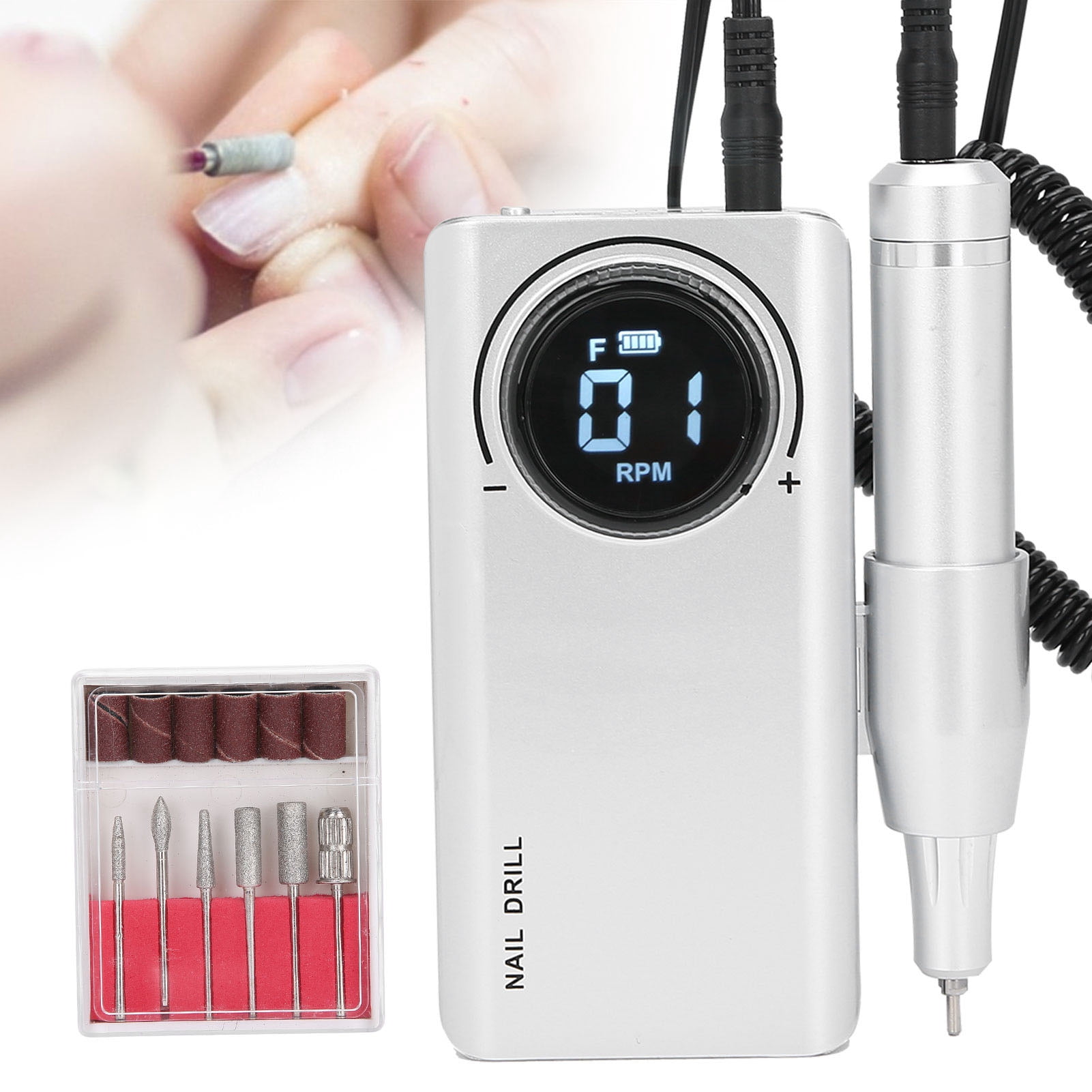 Yajisi 35000RPM Rechargeable Electric Nail Drill Pen Machine Portable Grinding Polisher, Pearly Lustre Gray (5.4 inches / 13.7 cm)
