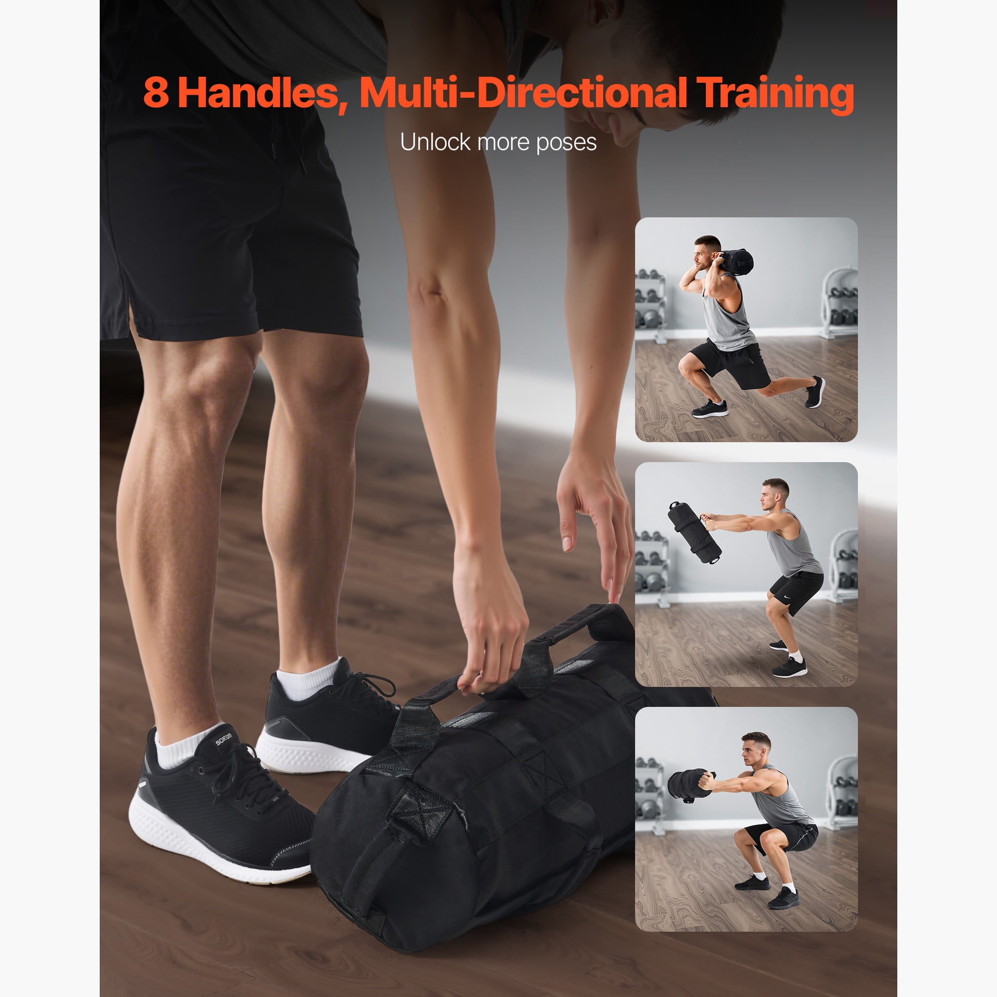 KFFKFF Adjustable Workout Sandbag with Handles, 5-25 lbs Heavy Duty Power Bag for Strength Training, Cross-Training, Home Gym Fitness, Black (Unfilled)