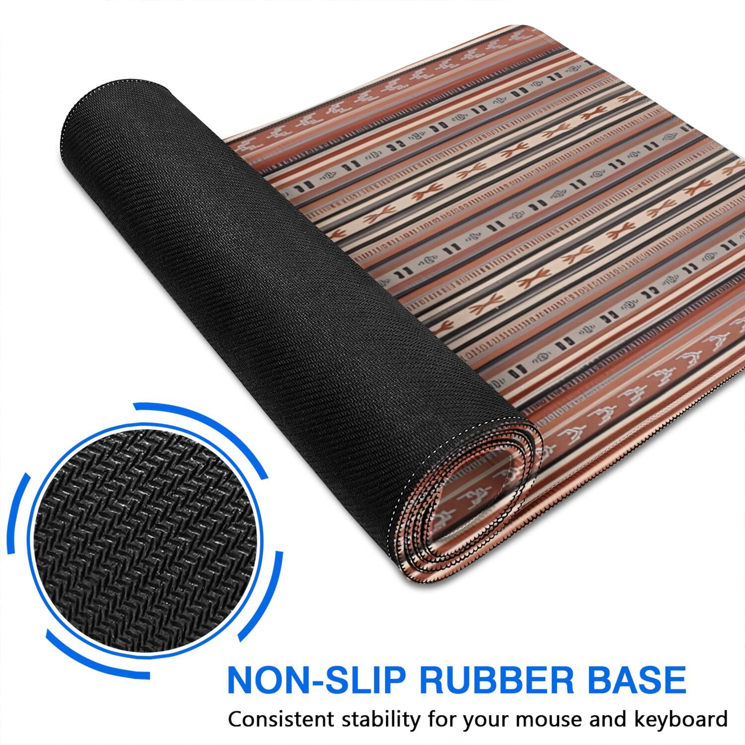 Long Mouse Pads for Desk,Boho Red Striped Ethnic Pattern Desk Mats on Top Of Desks, Desk Mouse Pad Extra Large with 3mm Non-Slip Base and Stitched Edge for Gaming,Office,Work,Home 31.5"x15.7"