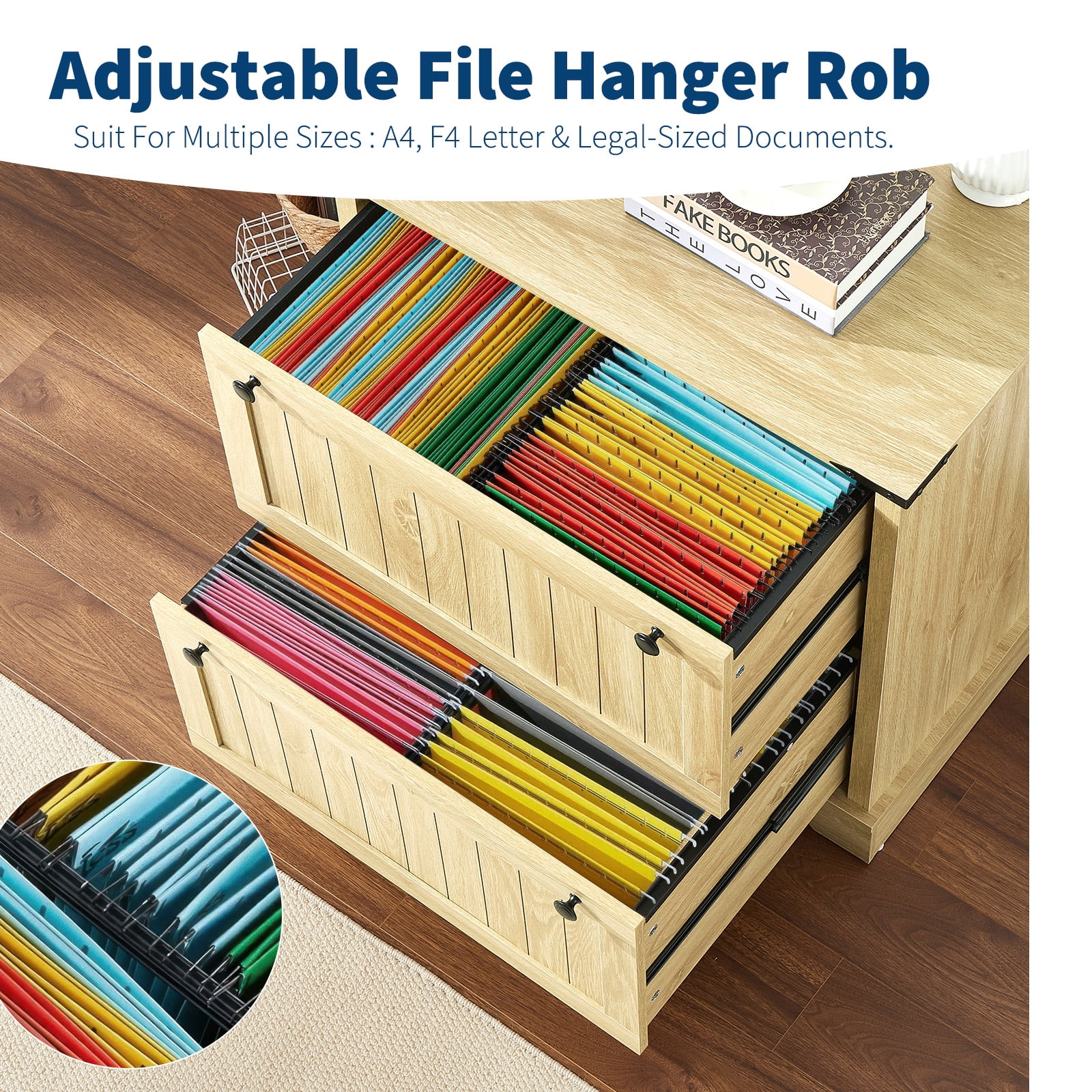 2 Drawer Farmhouse File Cabinet with Hanging File Folders for A4/Letter/Legal Size Documents ,30" Wood Lateral Filing Cabinet for Home Office,Large File Storage Printer Stand