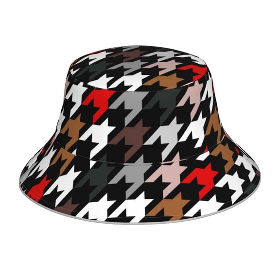 Xecao Houndstooth Green Red Print Men and Women Night Reflective Hat Runner Cap Visor Bucket Hat Boonie Cap