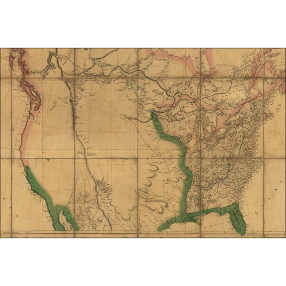 24"x36" Gallery Poster, map of interior of United states of america 1802
