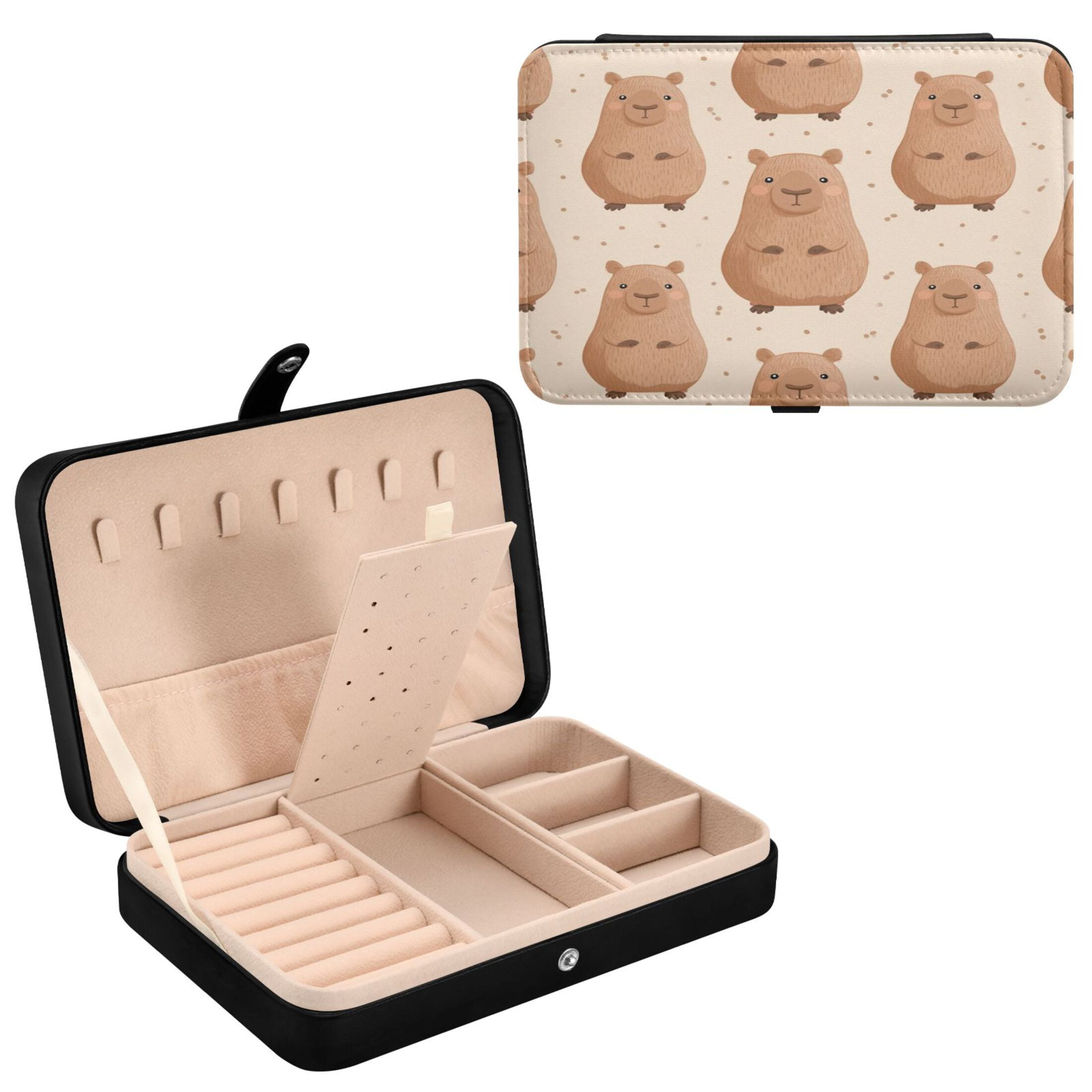 Leather Jewelry Box Rectangular 8.27x5.5x1.78In Travel Jewelry Storage Earrings Necklace Bracelet Watch Brooch Storage Capibara Cute