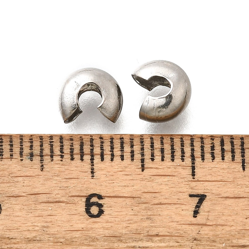 304 Stainless Steel Crimp Beads Covers Stainless Steel Color 6.5x5.5x3.5mm