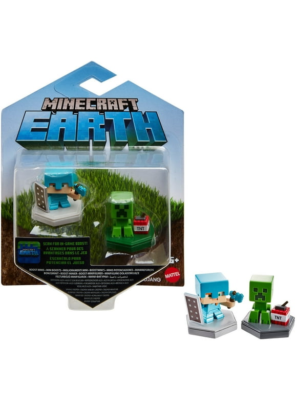 Minecraft Earth Boost Mini Defending Alex & Mining Creeper Figure 2-Pack, NFC Chip Enabled For Play With Minecraft Earth Augmented Reality Mobile Device Game, Toys For Girls And Boys Age 6 And Up