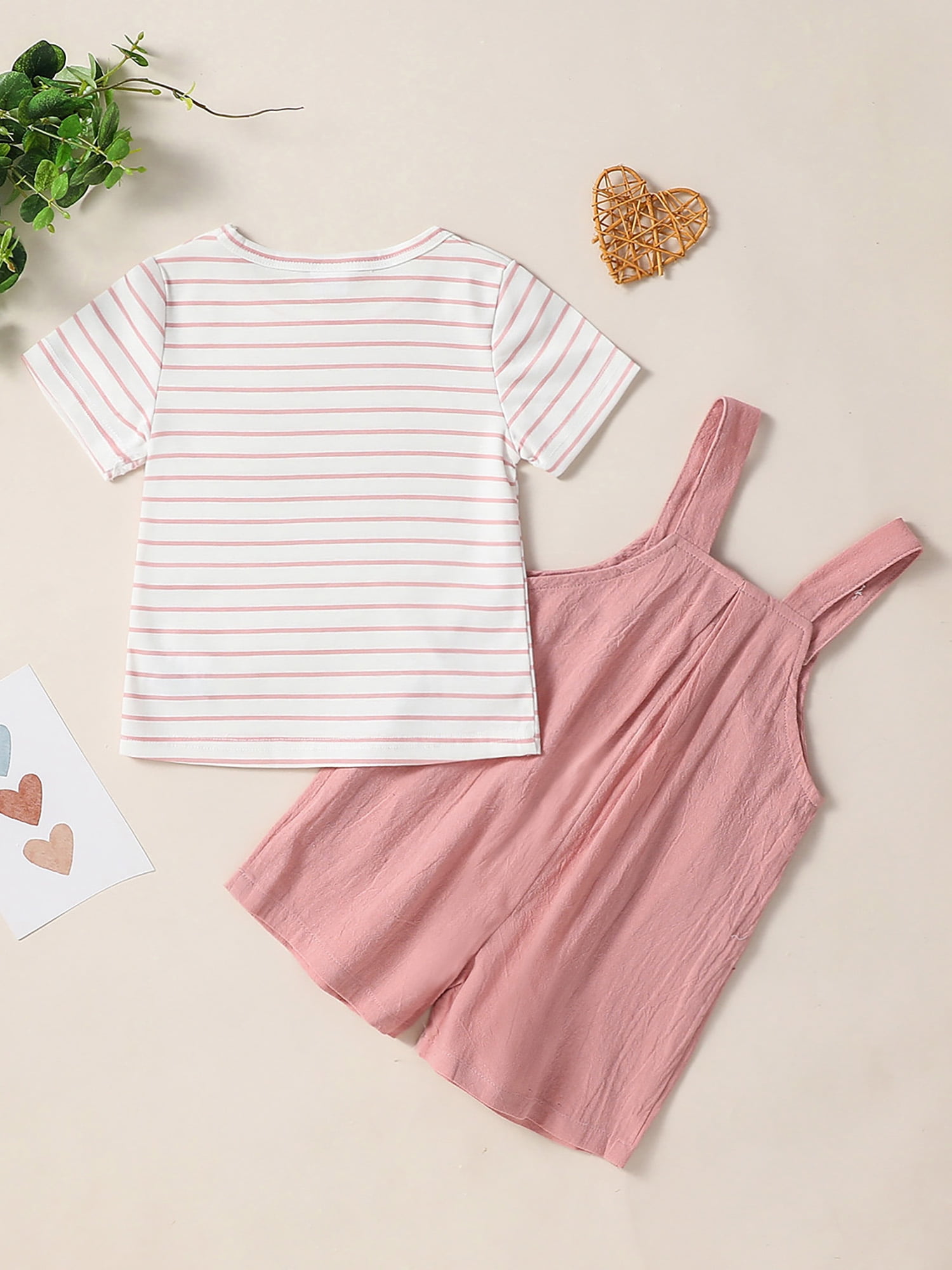 CARETOO Toddler Baby Girl Clothes Stripe Short Sleeve T-Shirt  Suspender Overalls Shorts Set 2Pcs Summer Outfits