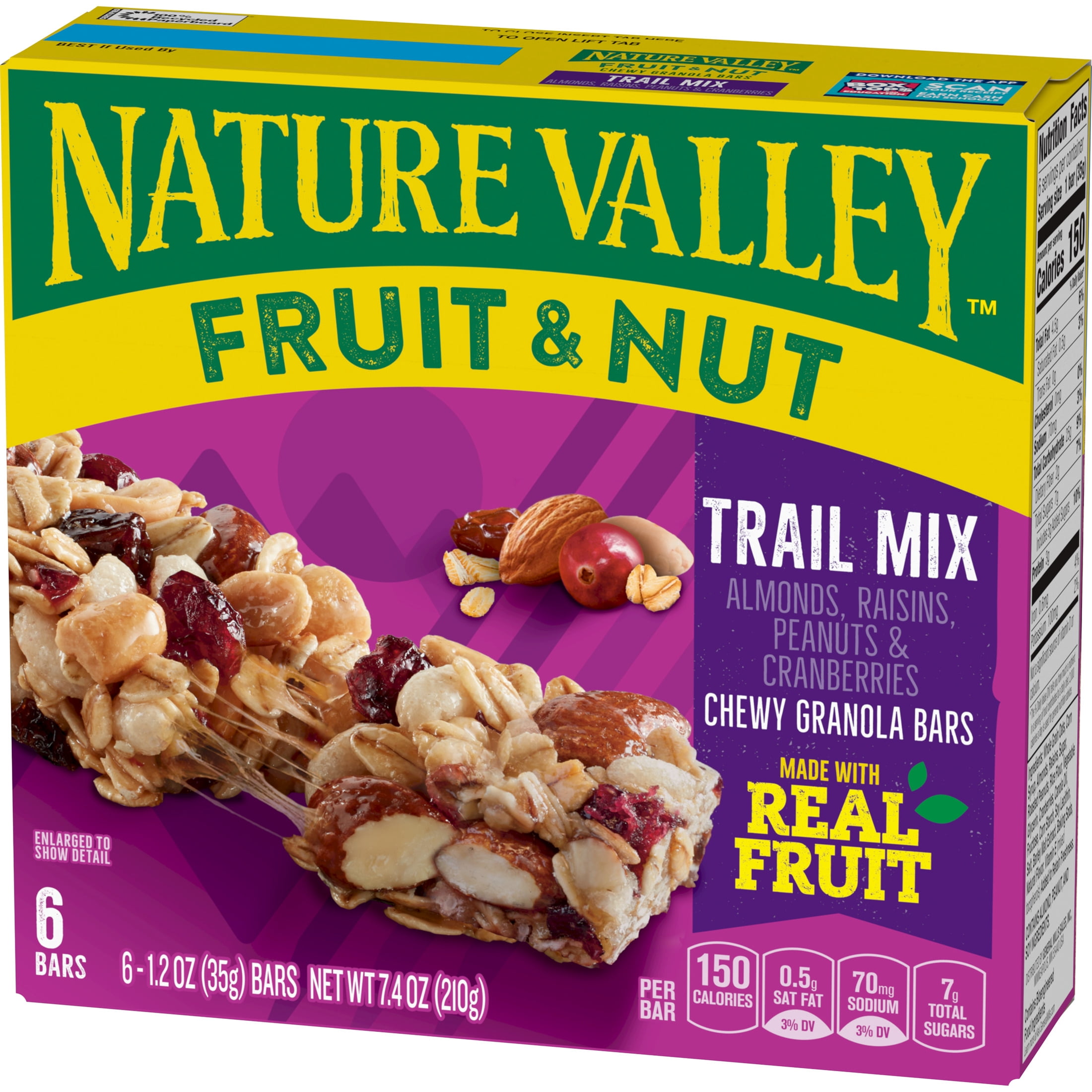 (4 pack) Nature Valley Chewy Fruit and Nut Granola Bars, Trail Mix, 6 Count, 7.4 oz