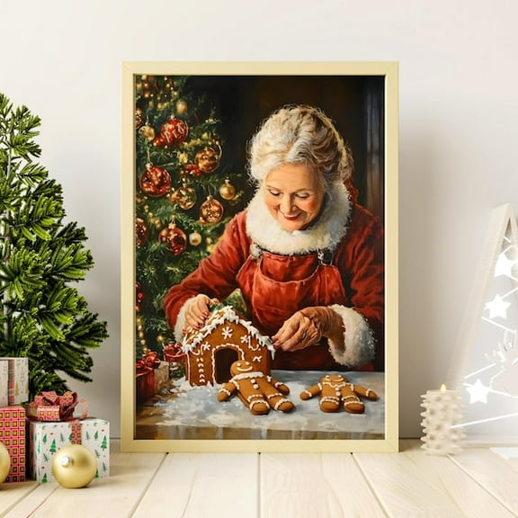 Mrs Claus With Gingerbread Christmas Wall Art | Christmas Party Gingerbread Decor | Vintage Santa Print | Cozy Christmas Kitchen Cottagecore- Wall Art Print, 8x12 UNFRAMED