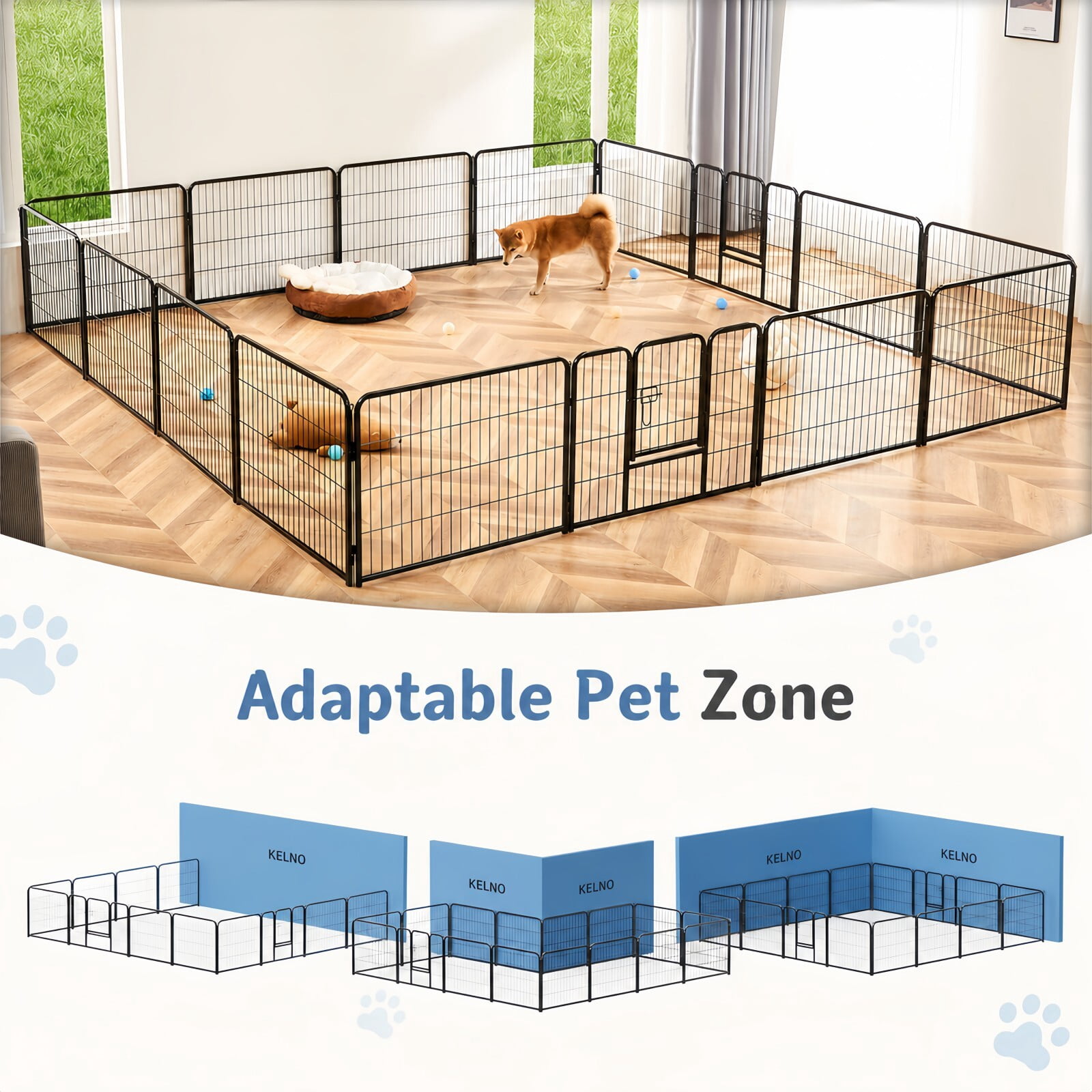 Kelno 40" Tall Dog Playpen 16 Panels Adjustable Metal Pet Fence with Lockable Door Indoor Outdoor Dog Crate Enclosure for Medium Large Dogs