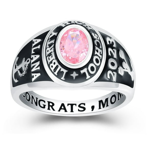 USA Jour Nouveau Customized Class Rings for Women High School or College Graduation Rings -Platinum Plated Sterling SilverSterling Silver