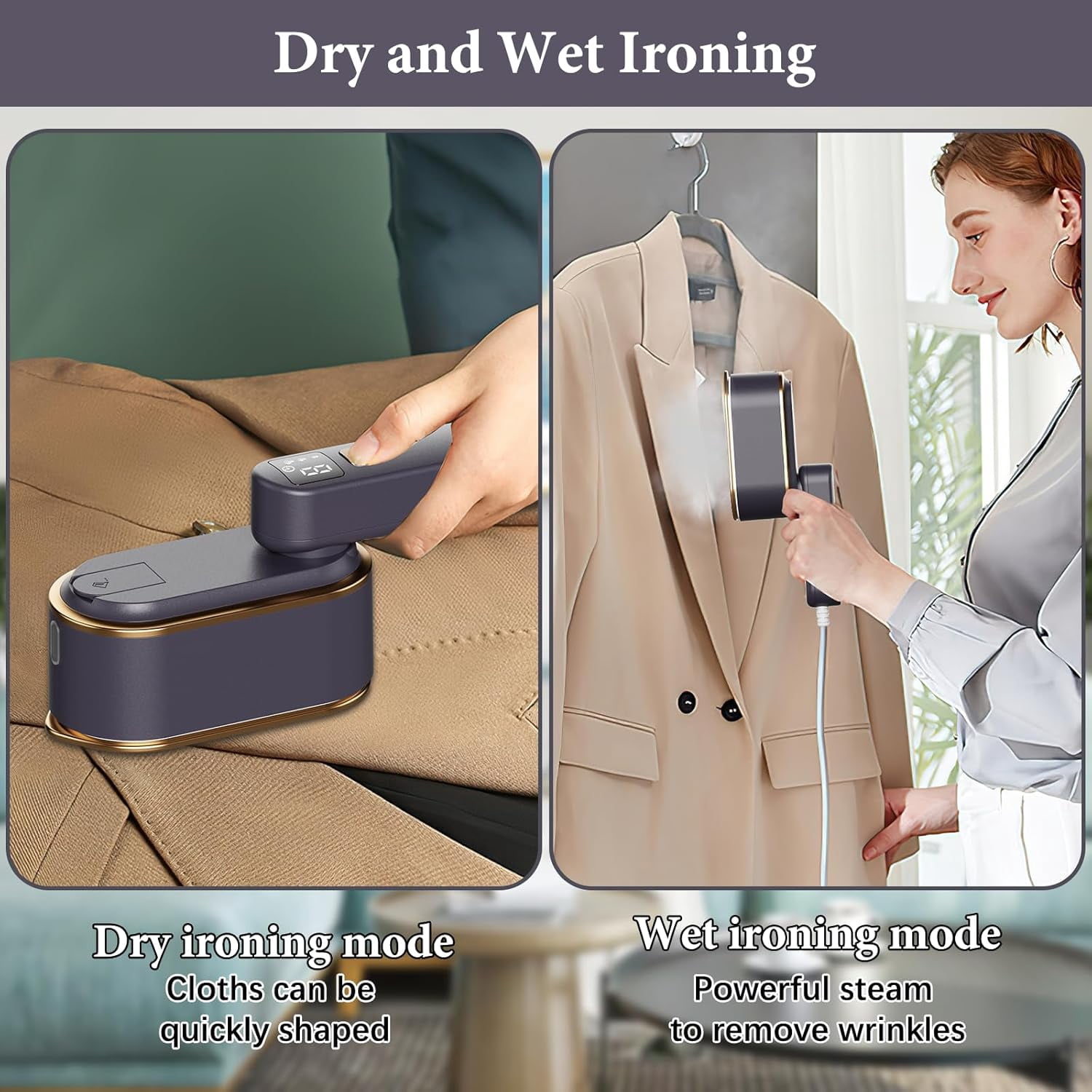Travel Steamer for Clothes,1200W Portable Iron,10s Heat Up,Steamer ＆ Iron 2 In 1, Travel Size,Large Ceramic Heat Panel