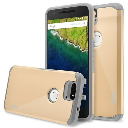 Nexus 6P case, RANZ Grey with Gold Hard Impact Dual Layer Shockproof Bumper Case For Google Nexus (Best Nexus 5 Bumper)